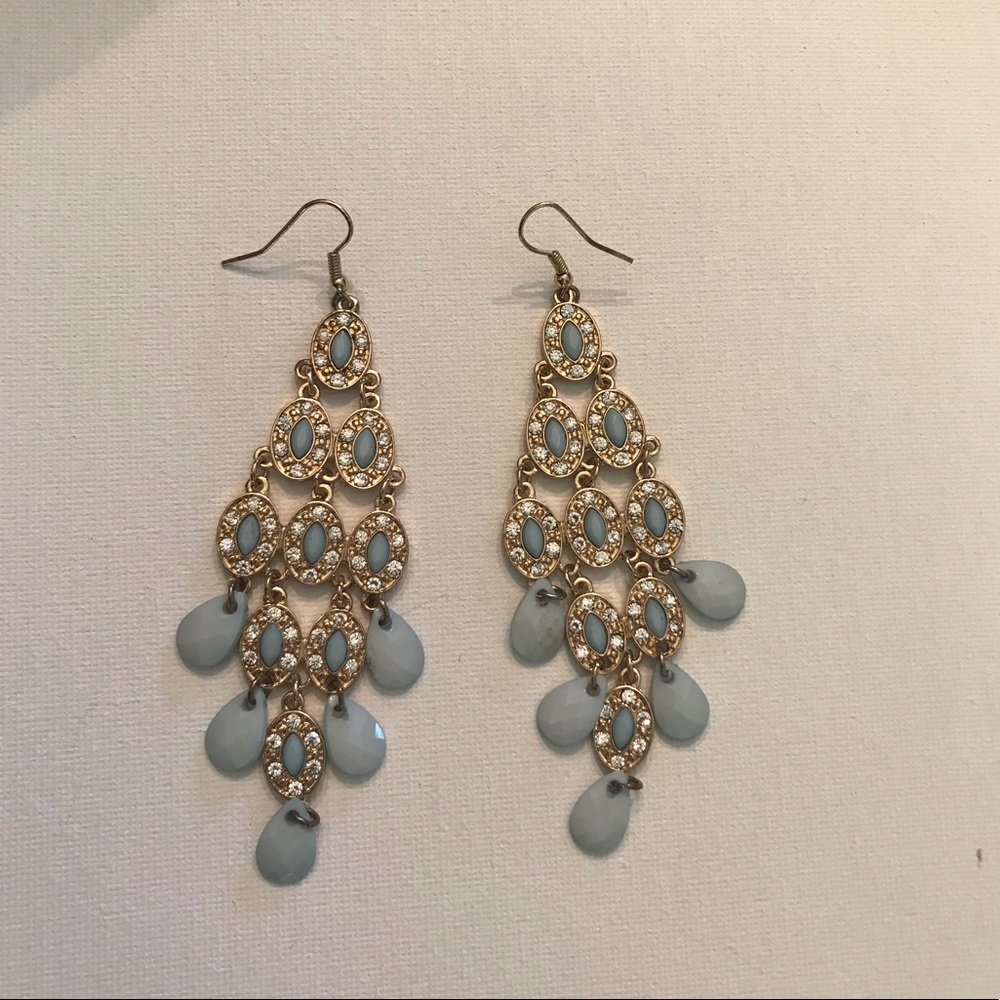 •Teal Sparkly Dangle Drop Earrings•